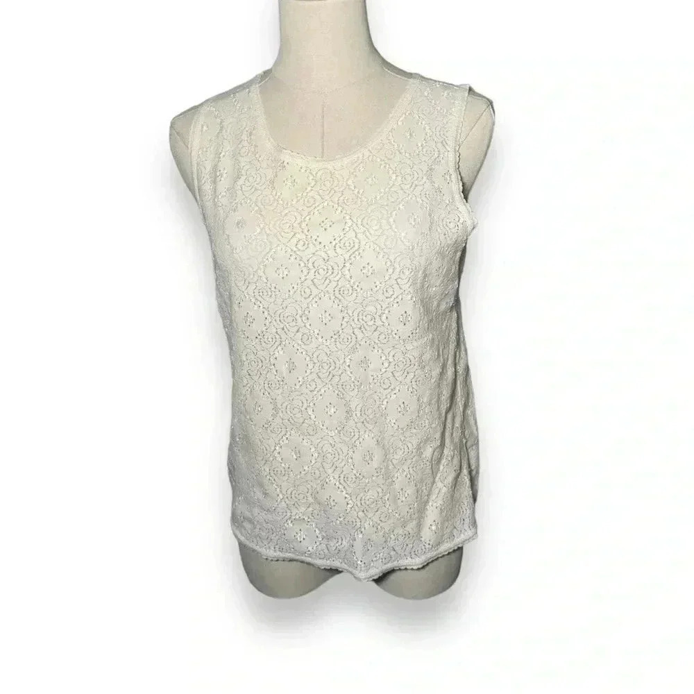 Vintage eyelet cottagecore tank top M - Picture 2 of 6